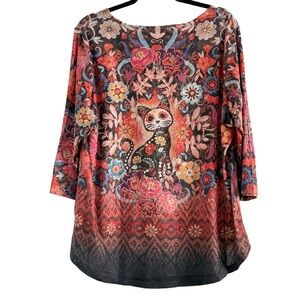 Energe World Wear Sugar Skull Cat Print Women's Top